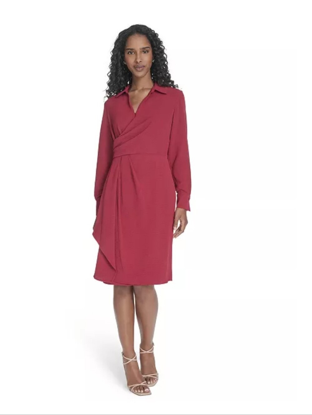 NWT Calvin Klein Wrap Shirt Dress Burgundy Long Sleeve Collared Size 4 $134